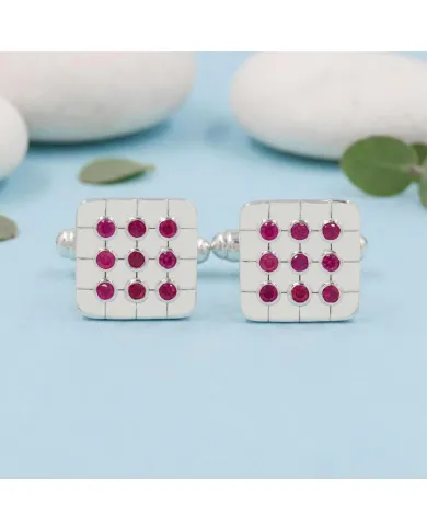 Pink Quartz Men's Cufflinks - 925 Sterling Silver & Brass Gift for Him