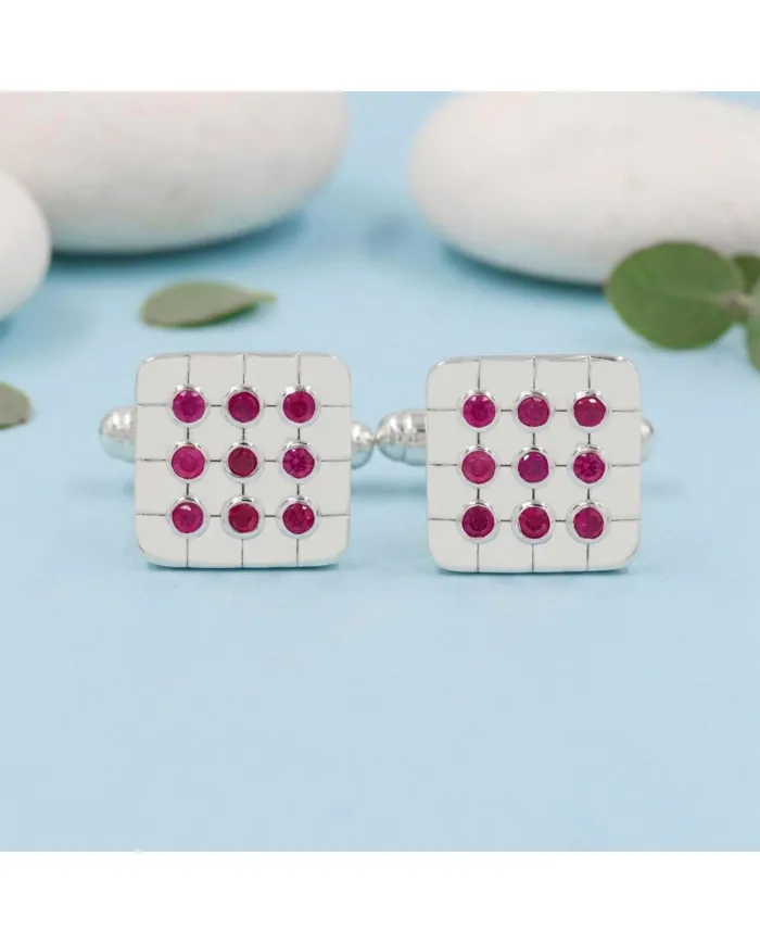 Pink Quartz Men's Cufflinks - 925 Sterling Silver & Brass Gift for Him