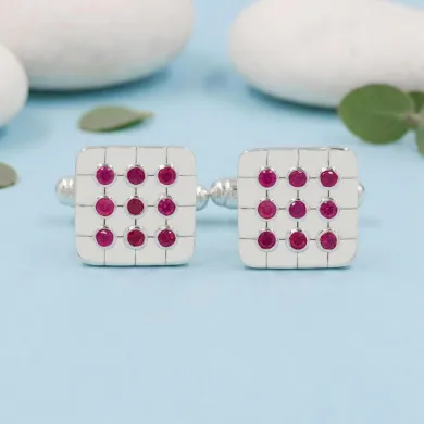 Pink Quartz Men's Cufflinks - 925 Sterling Silver & Brass Gift for Him