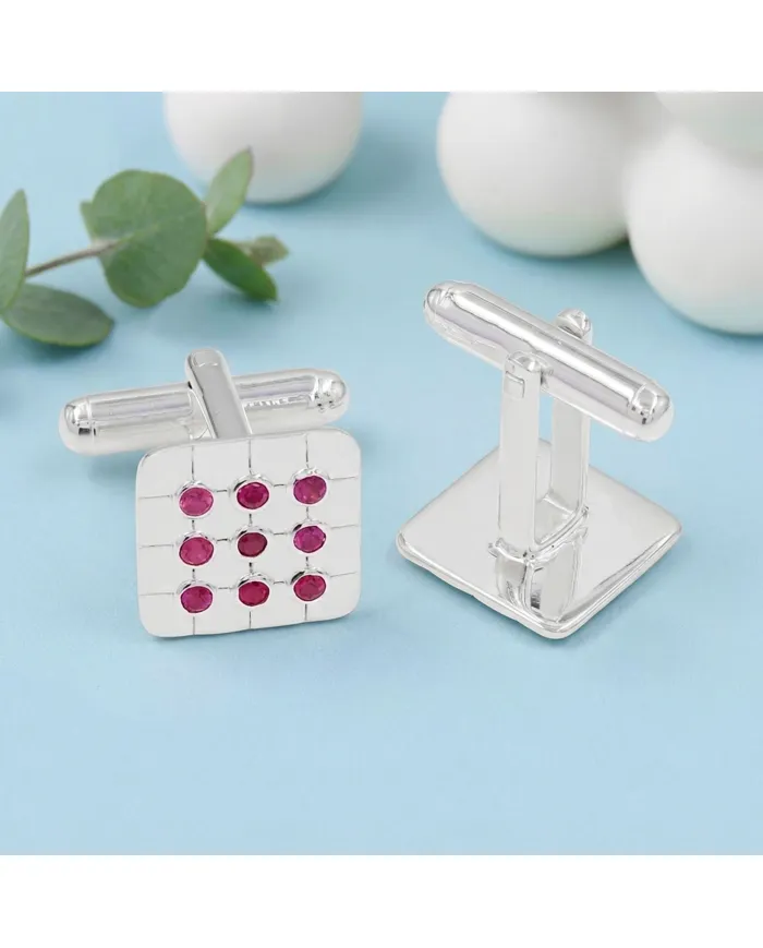 Pink Quartz Men's Cufflinks - 925 Sterling Silver & Brass Gift for Him