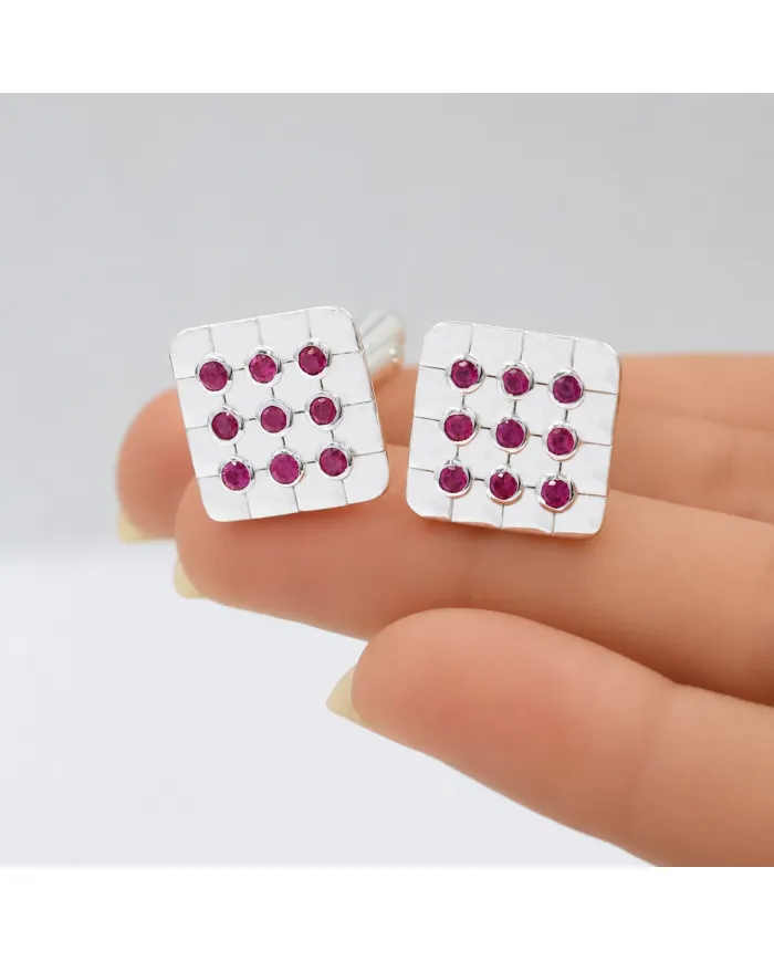 Pink Quartz Men's Cufflinks - 925 Sterling Silver & Brass Gift for Him