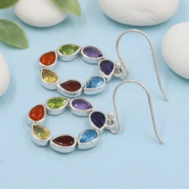 7 Chakra Healing Earrings 925 Sterling Silver Handmade Jewelry for Her
