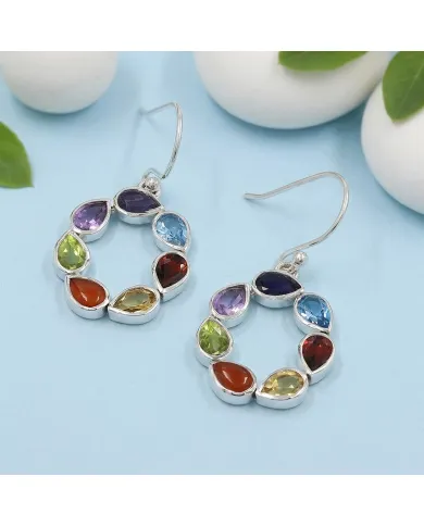 7 Chakra Healing Earrings 925 Sterling Silver Handmade Jewelry for Her