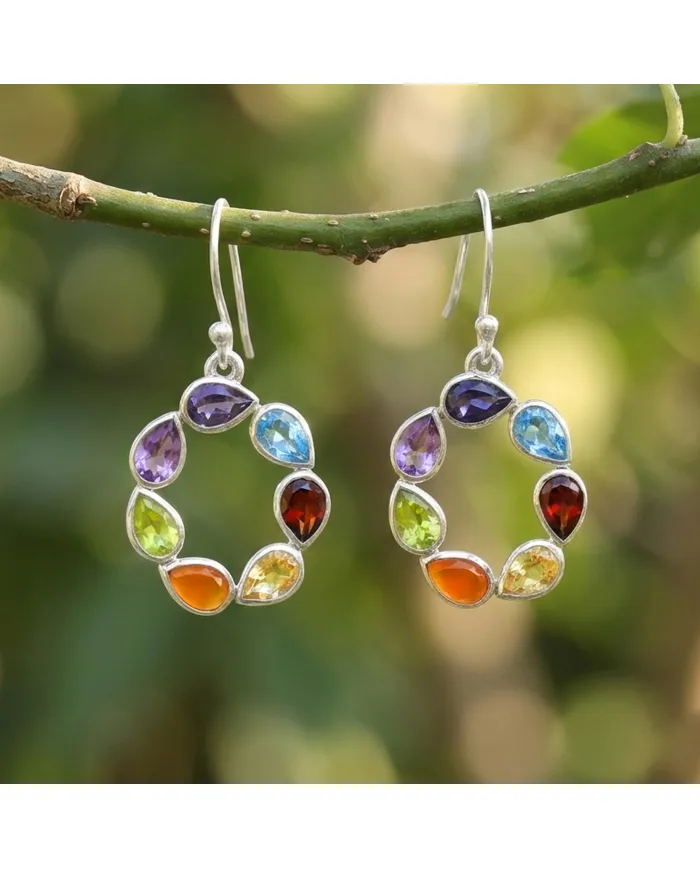 7 Chakra Healing Earrings 925 Sterling Silver Handmade Jewelry for Her
