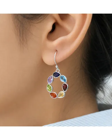 7 Chakra Healing Earrings 925 Sterling Silver Handmade Jewelry for Her