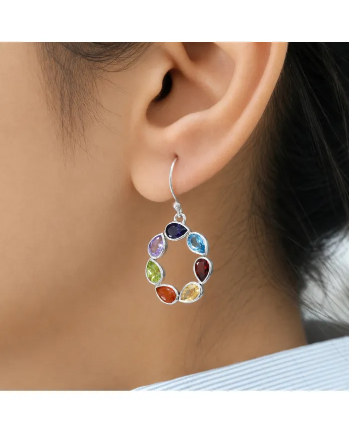 7 Chakra Healing Earrings 925 Sterling Silver Handmade Jewelry for Her