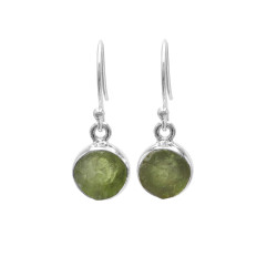 Raw Peridot Gemstone Earrings - Handmade Sterling Silver Dangle Earrings For Women
