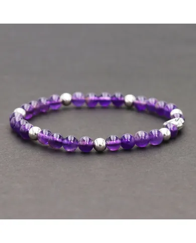 Amethyst Bead Bracelet with Silver Heart Charm