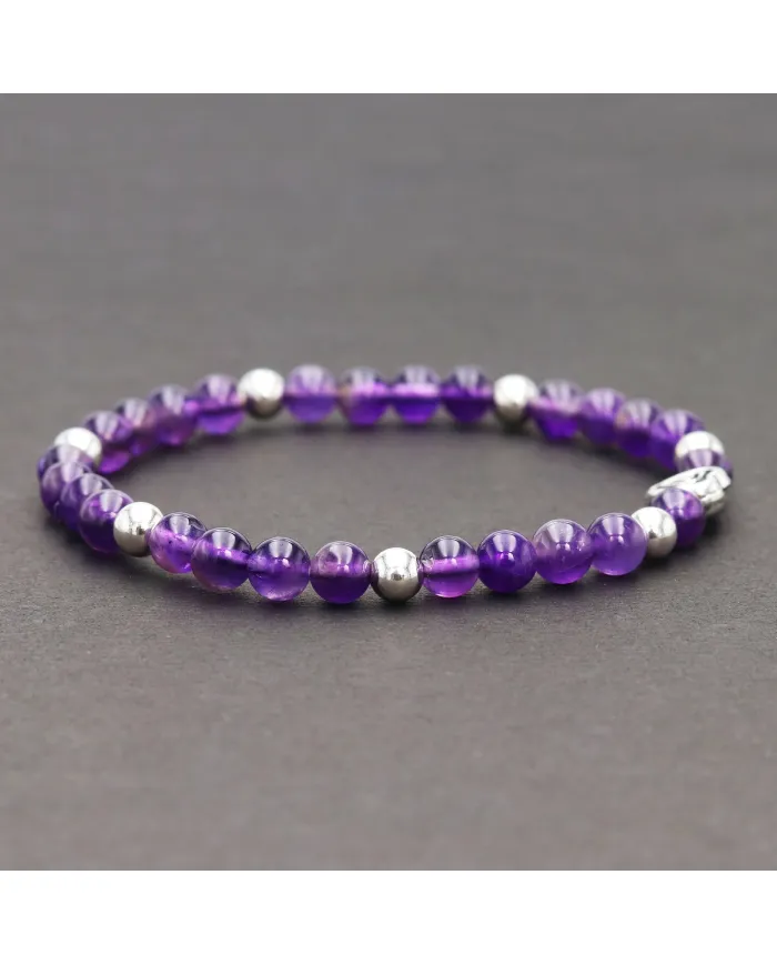Amethyst Bead Bracelet with Silver Heart Charm