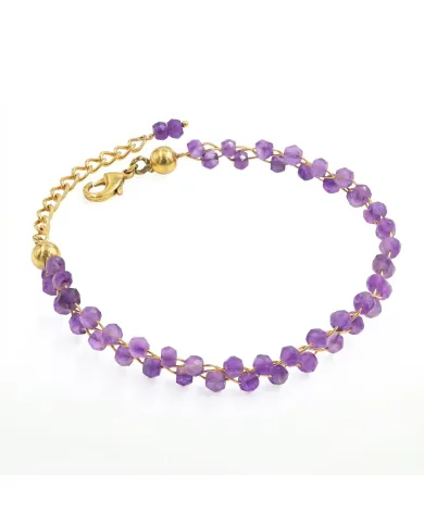 18k Gold Plated Over Brass Amethyst Beaded Bracelet - Handmade Jewelry