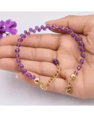 18k Gold Plated Over Brass Amethyst Beaded Bracelet - Handmade Jewelry