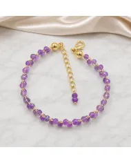 18k Gold Plated Over Brass Amethyst Beaded Bracelet - Handmade Jewelry