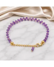 18k Gold Plated Over Brass Amethyst Beaded Bracelet - Handmade Jewelry