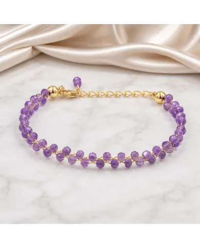 18k Gold Plated Over Brass Amethyst Beaded Bracelet - Handmade Jewelry