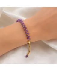 18k Gold Plated Over Brass Amethyst Beaded Bracelet - Handmade Jewelry
