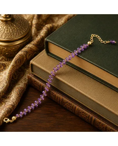 18k Gold Plated Over Brass Amethyst Beaded Bracelet - Handmade Jewelry
