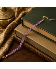 18k Gold Plated Over Brass Amethyst Beaded Bracelet - Handmade Jewelry