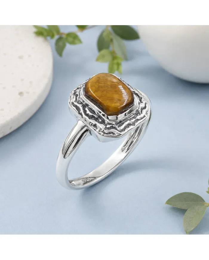 Tiger Eye Gemstone Ring | 925 Sterling Silver Handmade Boho Jewelry