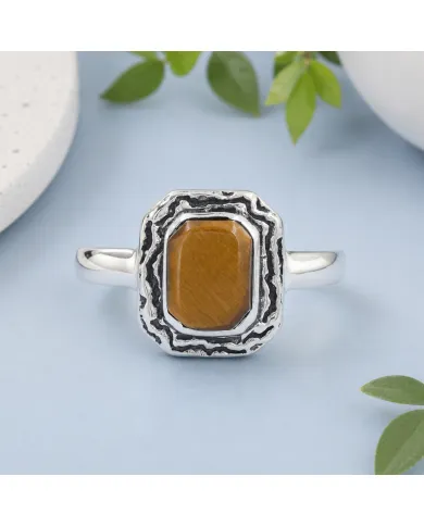 Tiger Eye Gemstone Ring | 925 Sterling Silver Handmade Boho Jewelry
