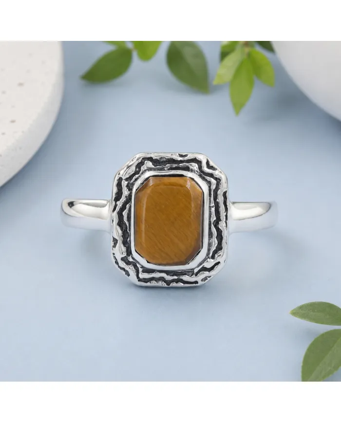 Tiger Eye Gemstone Ring | 925 Sterling Silver Handmade Boho Jewelry