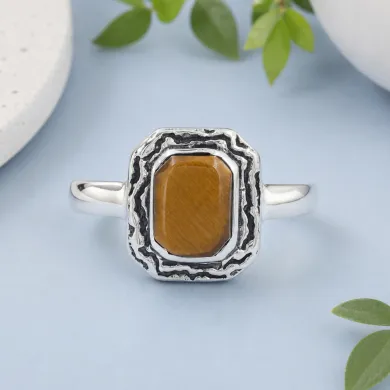Tiger Eye Gemstone Ring | 925 Sterling Silver Handmade Boho Jewelry
