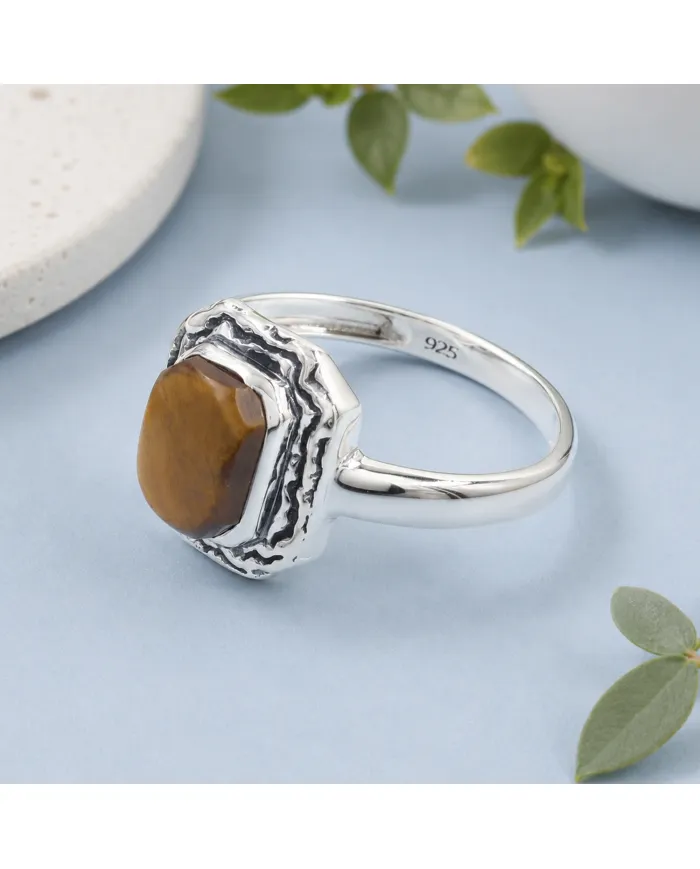 Tiger Eye Gemstone Ring | 925 Sterling Silver Handmade Boho Jewelry