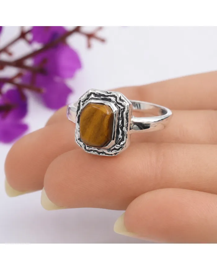 Tiger Eye Gemstone Ring | 925 Sterling Silver Handmade Boho Jewelry