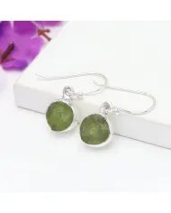 Raw Peridot Gemstone Earrings - Handmade Sterling Silver Dangle Earrings For Women