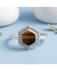 Tiger Eye Ring 925 Sterling Silver Handmade Solitaire Gemstone Jewelry