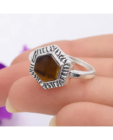 Tiger Eye Ring 925 Sterling Silver Handmade Solitaire Gemstone Jewelry