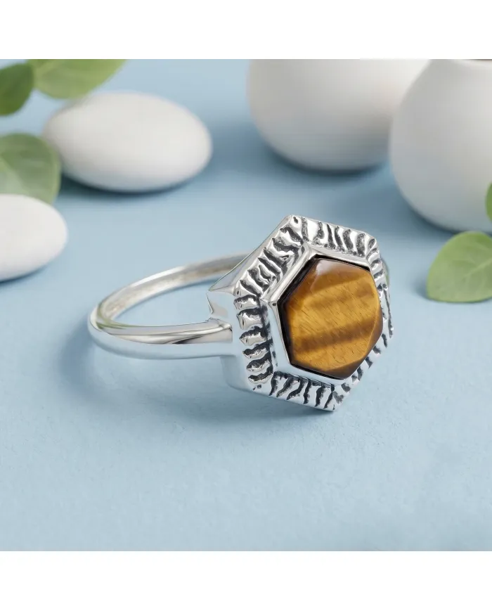 Tiger Eye Ring 925 Sterling Silver Handmade Solitaire Gemstone Jewelry