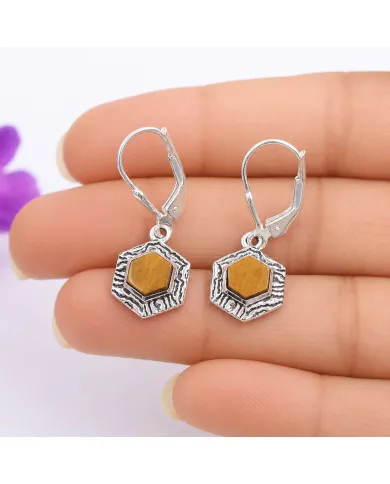Tiger Eye Gemstone Dangle Earrings - 925 Sterling Silver Jewelry for Her