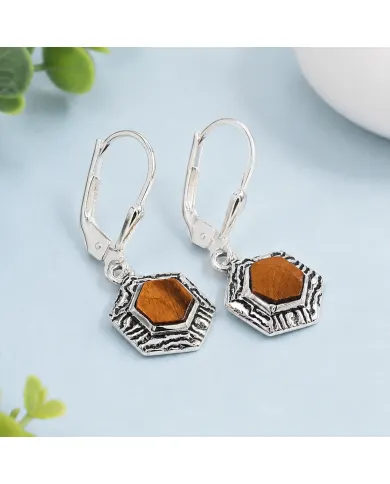 Tiger Eye Gemstone Dangle Earrings - 925 Sterling Silver Jewelry for Her