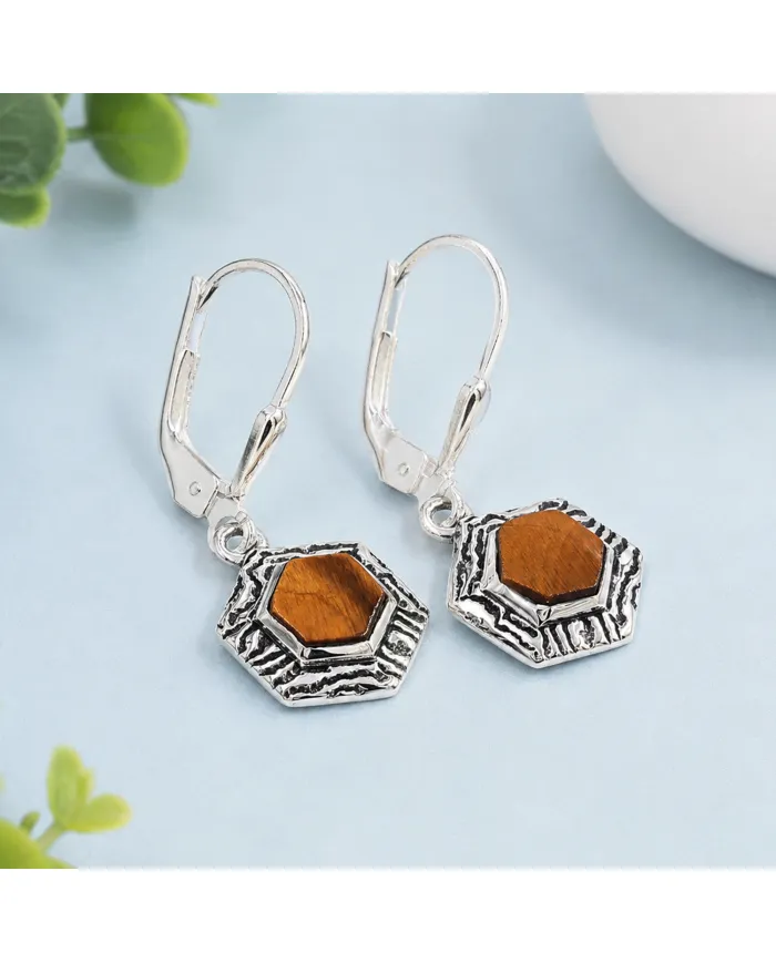 Tiger Eye Gemstone Dangle Earrings - 925 Sterling Silver Jewelry for Her
