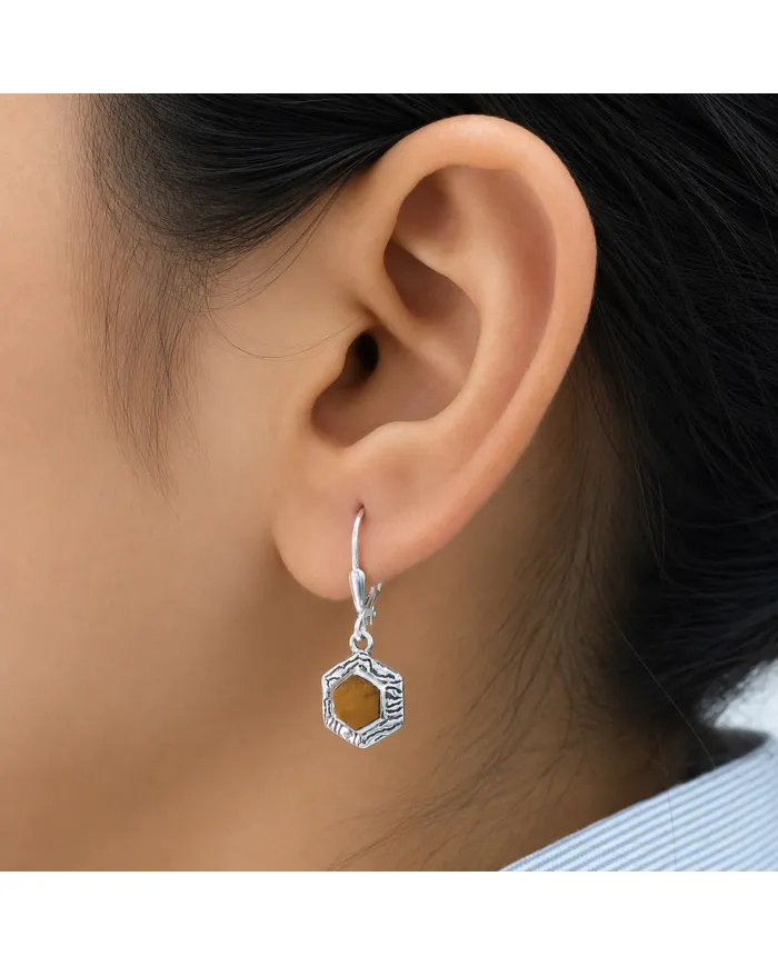 Tiger Eye Gemstone Dangle Earrings - 925 Sterling Silver Jewelry for Her