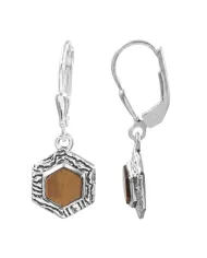 Tiger Eye Gemstone Dangle Earrings - 925 Sterling Silver Jewelry for Her