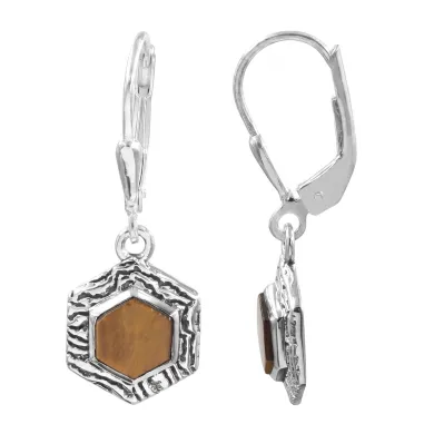 Tiger Eye Gemstone Dangle Earrings - 925 Sterling Silver Jewelry for Her