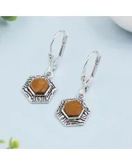 Tiger Eye Gemstone Dangle Earrings - 925 Sterling Silver Jewelry for Her