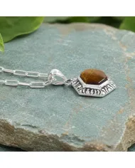 Tiger Eye Gemstone Pendant Necklace in 925 Sterling Silver Chain