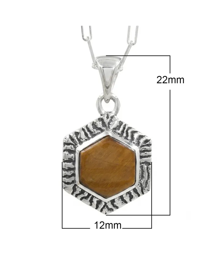 Tiger Eye Gemstone Pendant Necklace in 925 Sterling Silver Chain