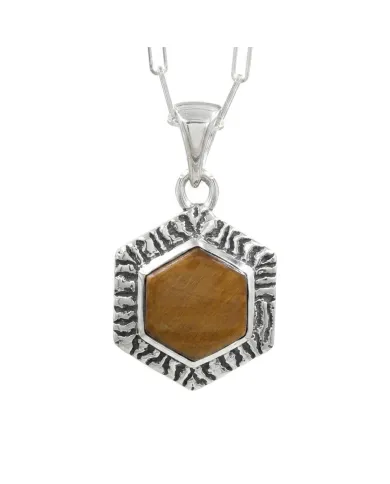 Tiger Eye Gemstone Pendant Necklace in 925 Sterling Silver Chain