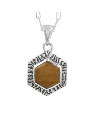 Tiger Eye Gemstone Pendant Necklace in 925 Sterling Silver Chain