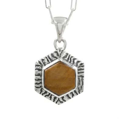 Tiger Eye Gemstone Pendant Necklace in 925 Sterling Silver Chain