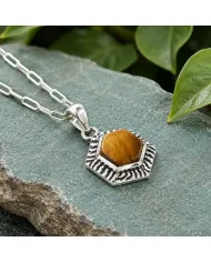 Tiger Eye Gemstone Pendant Necklace in 925 Sterling Silver Chain
