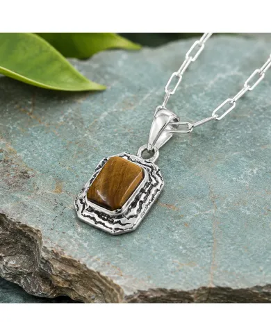 925 Sterling Silver Tiger Eye Pendant – Handmade Dainty Jewelry for Her