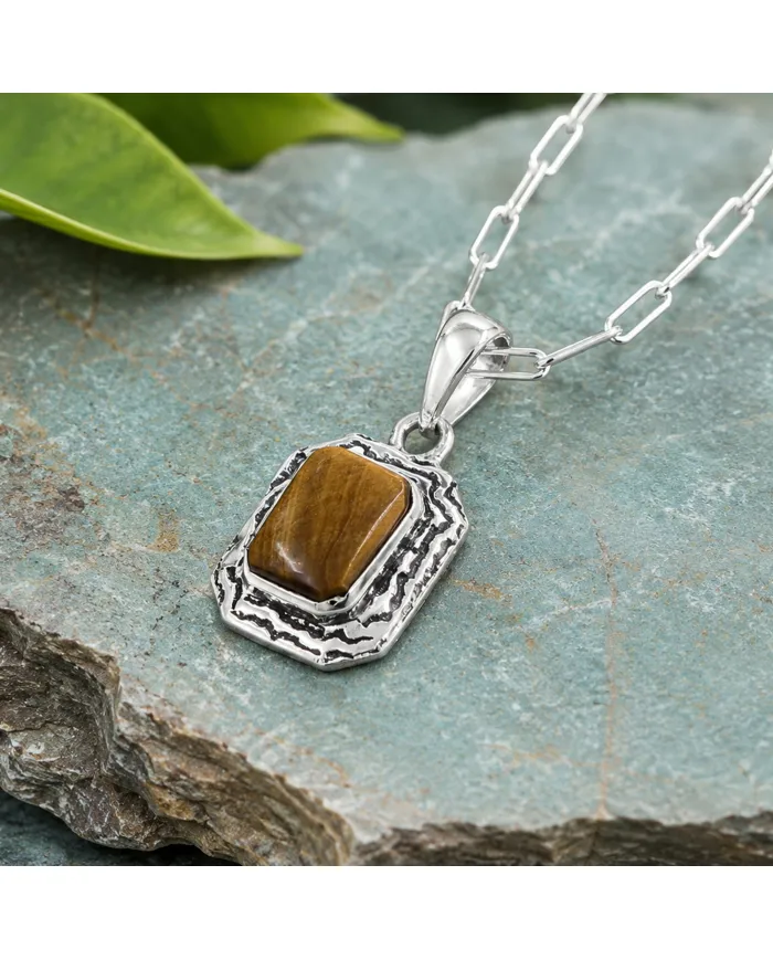 925 Sterling Silver Tiger Eye Pendant – Handmade Dainty Jewelry for Her