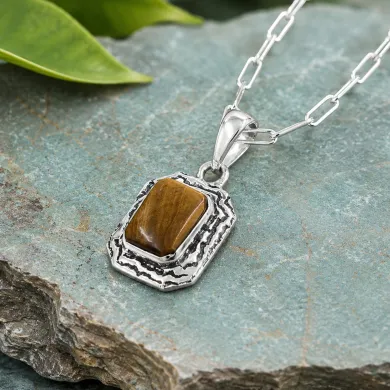 925 Sterling Silver Tiger Eye Pendant – Handmade Dainty Jewelry for Her