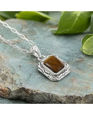 925 Sterling Silver Tiger Eye Pendant – Handmade Dainty Jewelry for Her
