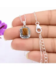 925 Sterling Silver Tiger Eye Pendant – Handmade Dainty Jewelry for Her