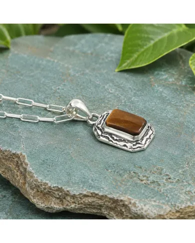 925 Sterling Silver Tiger Eye Pendant – Handmade Dainty Jewelry for Her